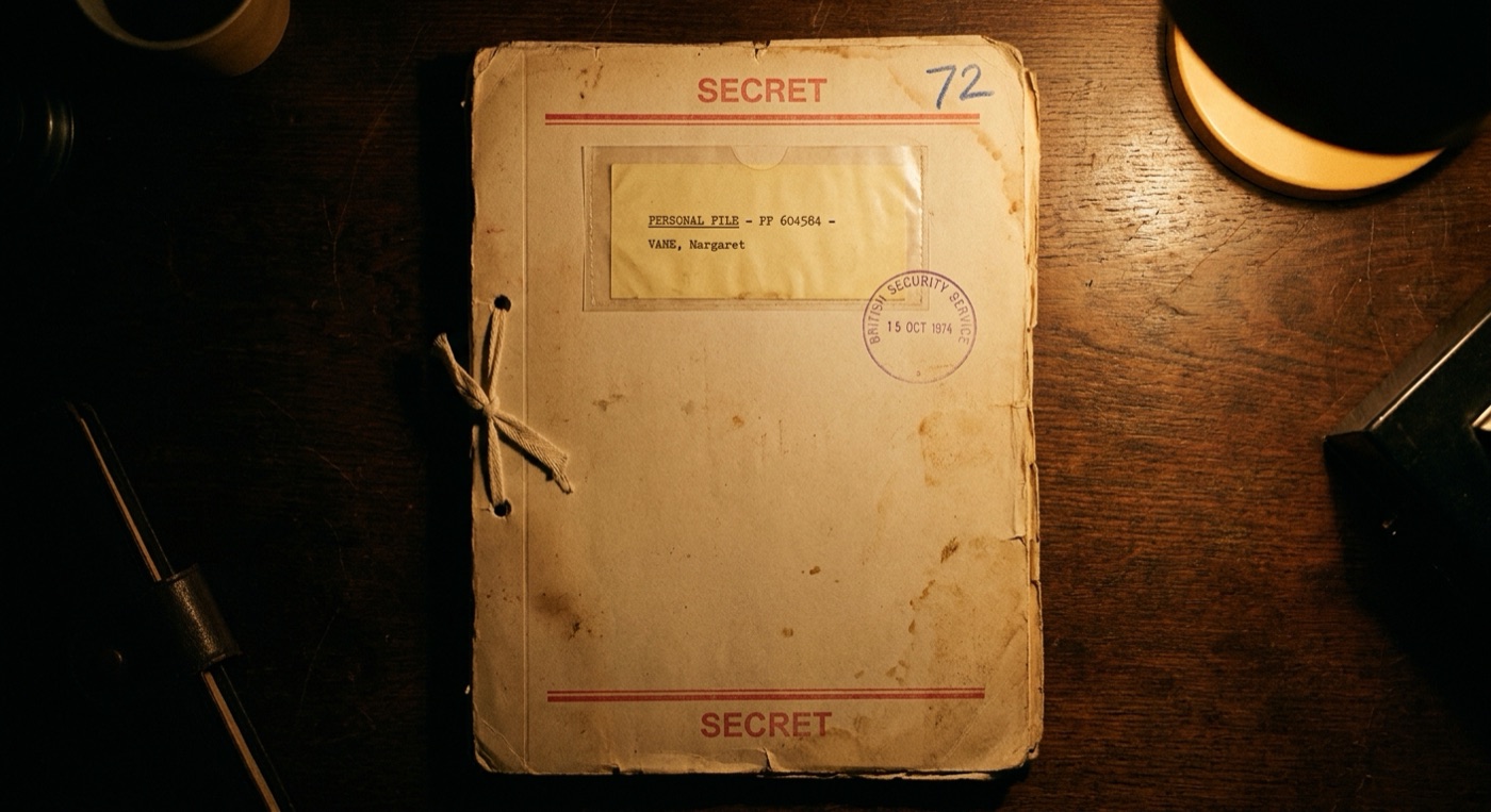 A worn buff personal-file cover.