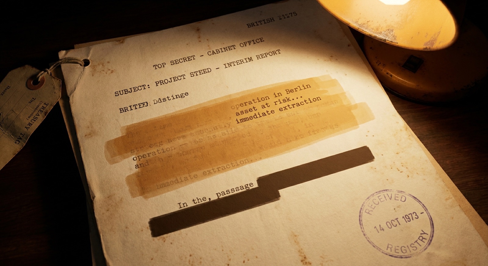 A redacted document with an amber wash.