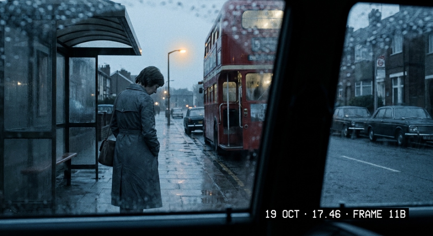 A surveillance frame at a bus stop.